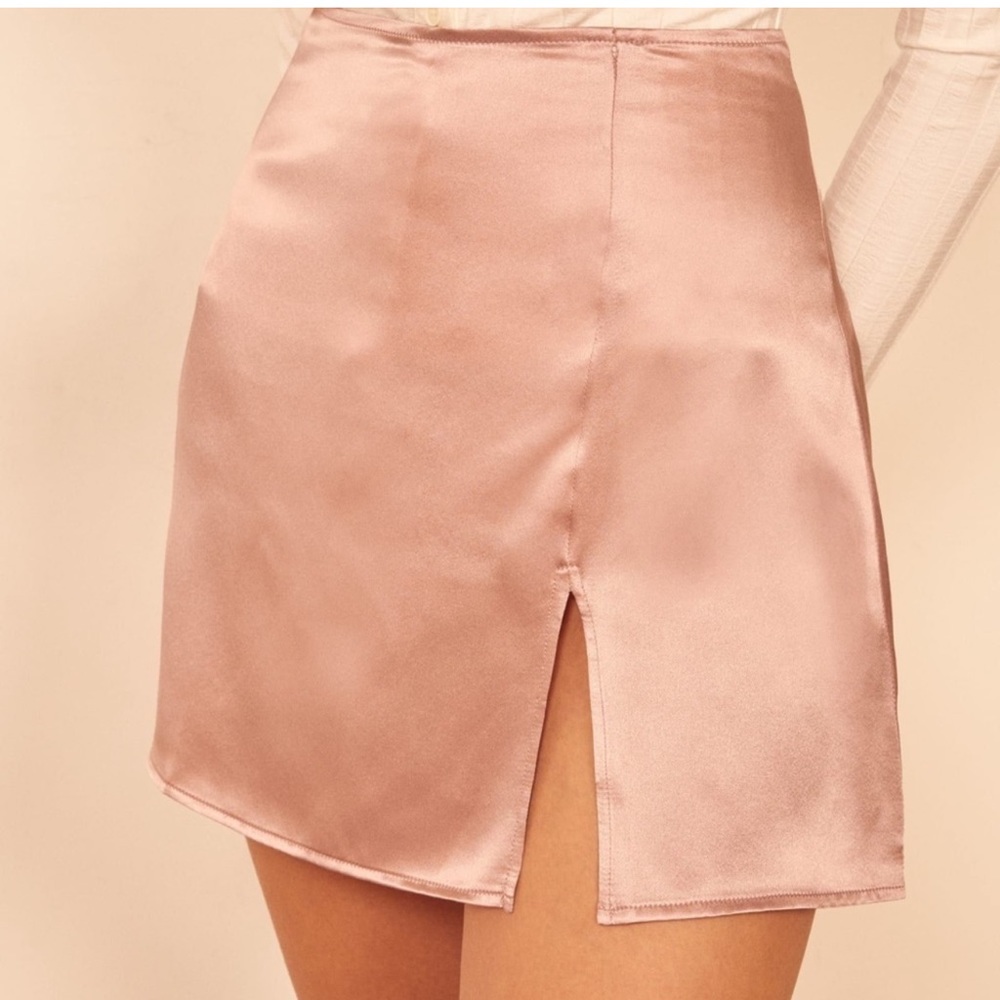 Reformation Blush Satin Mini Skirt